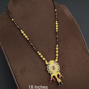 Multi color Beaded traditional Mangalsuthra With Oval Shaped CZ Stone Hanging Designer Pendant