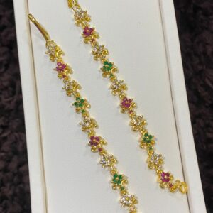 Gold Plated CZ Stone Studded Floral Openable Bracelet For Women