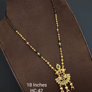 Multi color Beaded Karimanimala With Modern CZ Designer Pendant