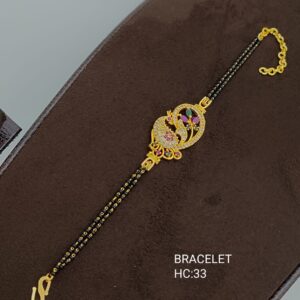 Double Layered Black beaded CZ Peacock Pendant Charm Bracelet For Women