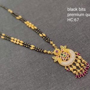 Royal Malabar Gold Karimani Mala Two Layer Gold Plated 18 Inches Chain with Multi-Color Bud Flower Locket Pendant Jewellery