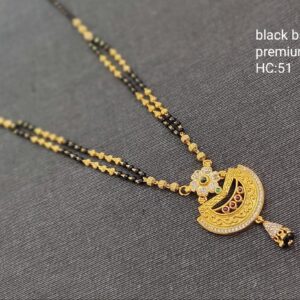 Designer Karimani Mala Jewellery Gold Covering Fashion 18 Inches Two Layer Chain with Stylish Flower Pendant Locket Design