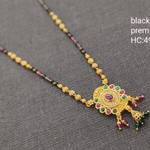 Kerala Karimani Mala Designs Gold Style Gold Plated 18 Inches Chain with Multi-Color Round Pendant Locket Design