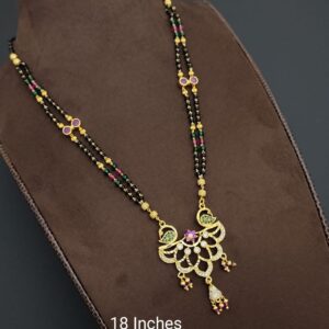Designer Multi Color Beaded Karimani Mala With Vintage Bird Modern Pendant