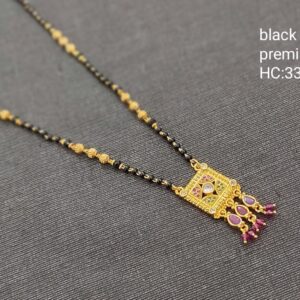 Joyalukkas Karimani Mala Designs Gold Plated 18 Inches Chain with Ruby Crystal Box Pendant Locket Design