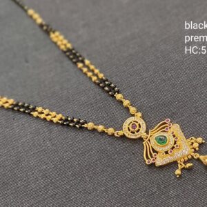 Alukas Jewellery Designer Karimani Mala One Gram Gold Plated 18 Inches Chain with Green Gobi Pendant Locket Design Collections