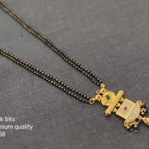 Black Bits Kalyan Design Short Karimani Mala with Attractive Latest Set Model Crystal Hanging Pendant Lockets