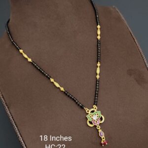 Traditional Gold Plated CZ Floral Designed Pendant Mangalsutra With Black Bead Chain