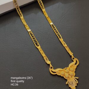 Lovely Single Layer Karimani Mala Indian Wedding Mangalsutra 26 Inches Chain with Golden Pendant Jewellery