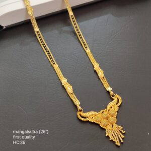 Single Layer Black Beads Gold Model Mangalsutra 26 Inches Chain with Stylish Pendant Jewellery
