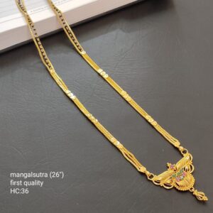 Indian Wedding Special Black Bits Mangalsutra Gold Plated 26 Inches Chain with Loving Stone Designer Pendant