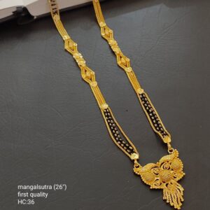 Layer Black Beads Gold Plated Stylish Mangalsutra 26 Inches Chain with Amazing Pendant Jewellery