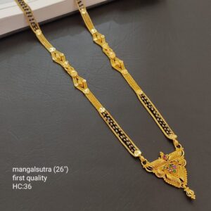 Black Bits Mangalsutra Deena Model North Indian Traditional Wedding Gold Plated 26 Inches Chain with Stone Pendant