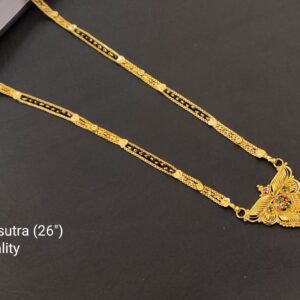 Indian Style Gold Plated Black Beads Mangalsutra 26 Inches Chain with Beautiful Stone Designer Pendant