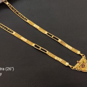 Black Bits Mangalsutra Gold Plated Karimani Mala 26 Inches Chain with Simple Pendant