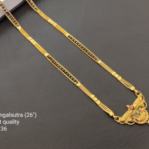 Mangalsutra Gold Plated Black Bits Heart Designer 26 Inches Chain with Simple Pendant