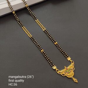 Black Bits Mangalsutra Gold Plated Karimani Design Chain 26 Inches with Stylish Pendant