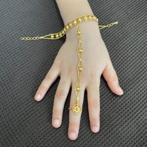 Gold Plated Designer Hand Chain One Finger Ring Bracelet for Womens