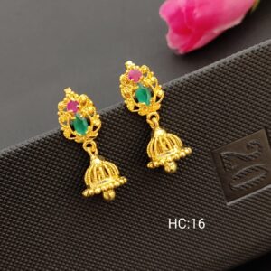 Indian Traditional Antique Gold plated Jhumka Earrings for women and Girls- Ruby & Green
