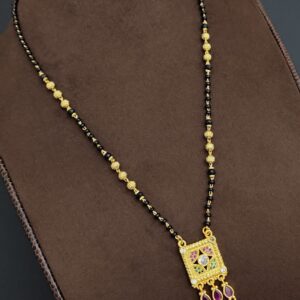 Single Layer Black Beaded Mangalsuthra With Rectangular CZ Designer pendant