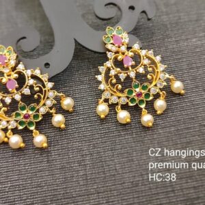 Gold Tone Traditional Dangle & Pearls Drop Earring For Women and Girls