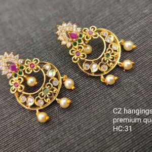 Multi Stone Floral Cubic Zirconia Crystal Drop And Dangler Earrings