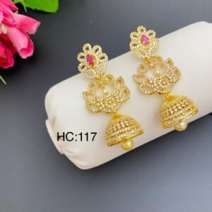 CZ Stylish Jhumikki Earrings with Pink & White Stone for Women & Girls
