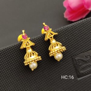 Traditional South Indian Style Ruby Inverted Floral Designed Jhumki Earring For Women
