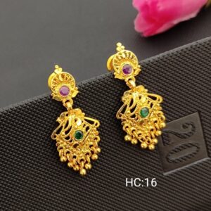 Antique Gold Tone CZ stone and Gold Beaded Dangle Earring For Women