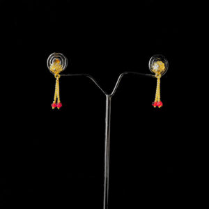 1, 2, 3 Red Crystal Drops Earrings Simple Chain Hanging with Small Round Flower Stud