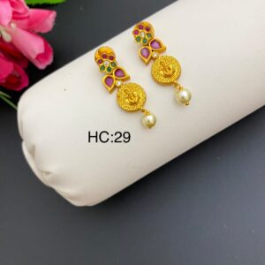 CZ Stylish Traditional Earrings with Pink and Green Stone for Women & Girls