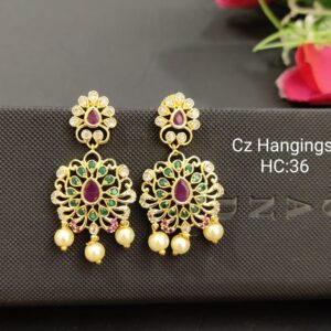 Traditional CZ Multi Stones & Golden Beads Chandbali Earring For Women