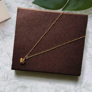 Bubble Heart Pendant Gold Love Heart Charm Pendant with Very Small Gold Bead Belted Curb Chain Necklace for Kids Girl and Women