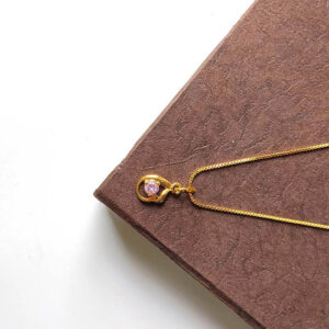 Pink Stone Bud Style Gold Plated Pendant Necklace with Tiny Box Chain from JIMIKKI Teenage Jewellery Brand Collections 2021