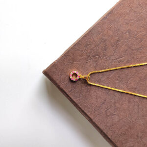 Petite Round Necklace - Very Small Round Shaped White and Ruby Stone Pendant with Box Chain Necklace for Teenage Girls