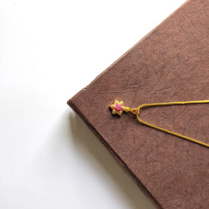 Stunning Flower Diamond Necklace - Leaf Flower Ruby Stone Pendant with Box Chain Necklace for Teenage Girls