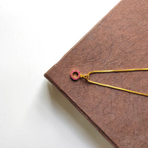 Petite Round Necklace - Very Small Round Shaped Ruby Stone Pendant with Box Chain Necklace for Teenage Girls