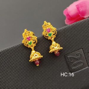 Gold Plated CZ Fashion Jewellery Jhumki Earrings with Ruby Stone Drop Hangings
