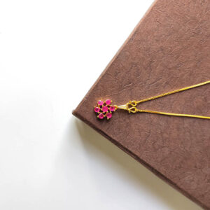 SAROJ FLORAL Ruby Pendant Necklace - Round Shaped Ruby Multi Stone Classic Pendant with Box Chain Necklace for Teenage Girls