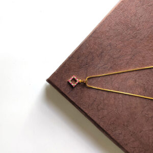 Luminous Necklaces American Diamond Rhombus Shaped Gold Plated Pendant Necklaces with Very Nice Box Chain for Girls and Women
