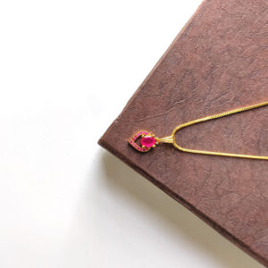 Patrice Ruby Diamond Necklaces - Multi Stone Ruby Drop Style Pendant with Box Chain Necklace for Teenage Girls