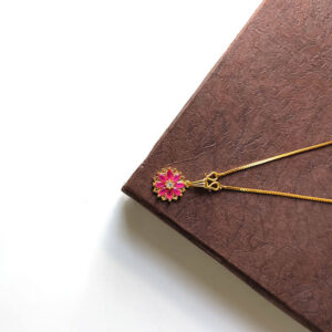 Lotus Flower Necklace Ruby Stone Classic Designer Jimikki Teenage Jewellery with Nice Box Chain Necklace