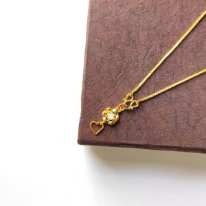 Gold Plated Love Couple Fashion Jewellery - Love Hanging Single White Stone Pendant Necklace with Box Chain for Girls and Kids