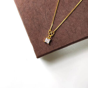 Single Square White Stone Pendant Necklace Gold Plated Designer Teenage Jewellery Trends 2021 with Very Nice Box Chain for College Girls and Young Women