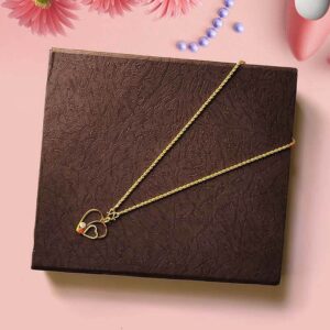 Stylish Love Fashion Pendant White and Orange American Diamond Necklace with Rope Chain Necklace for Women and Girls