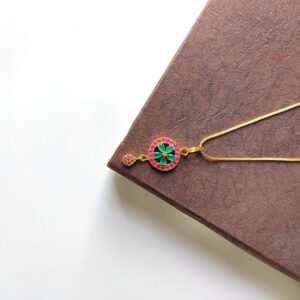 Women's Fashion Necklaces Green and Rubby Stone Flower Designer Pendant Necklace with Box Chain for Daily Wear Jewellery