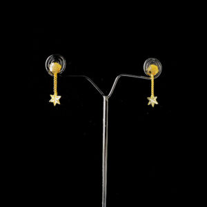 Star Drops Earrings Hanged in Simple Chain with Small Round Flower Stud