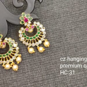 Dangling Pearl Drop Earrings Gold Plated Rich Traditional Handcrafted Bali Floral Cut Earrings
