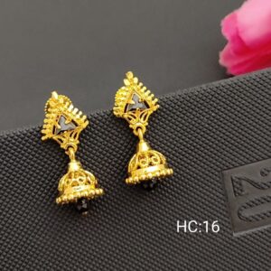 Black Crystal Gold Plated Cubic Zirconia Jhumki Earrings for Women