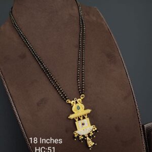 Double Layer Black Bead Chain With Temple Design Cut Pendant